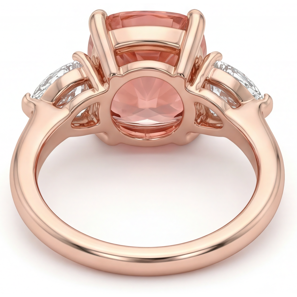 Padparadscha-Saphir Verlobungsring 2,9 Karat Natürlicher Kissenschliff Drei-Stein Schlicht 14 Karat Roségold
