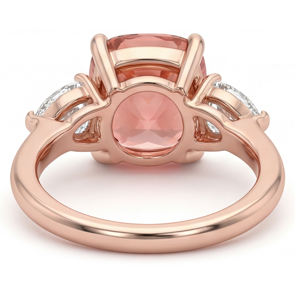 Padparadscha-Saphir Verlobungsring 2,9 Karat Natürlicher Kissenschliff Drei-Stein Schlicht 14 Karat Roségold