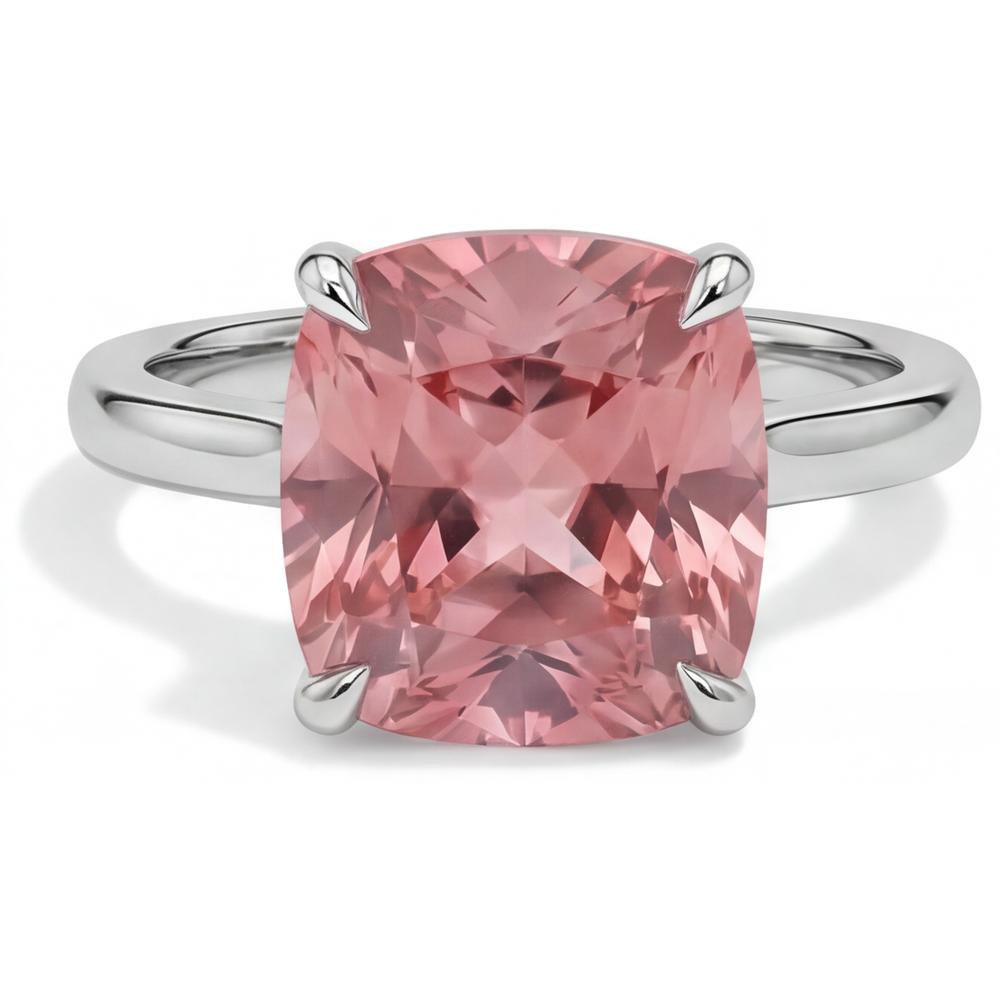 Padparadscha-Saphir Verlobungsring 3 Karat Natürlicher Solitär im Kissenschliff Schlicht 14 Karat Weißgold