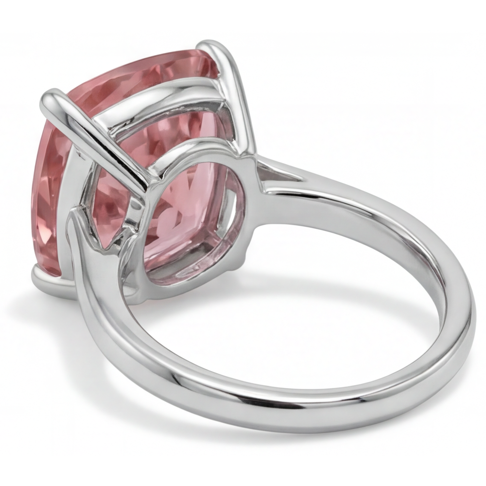 Pfirsich-Saphir Verlobungsring 3 Karat Echter Padparadscha Solitär im Kissenschliff Kathedralenfassung 14 Karat Weißgold