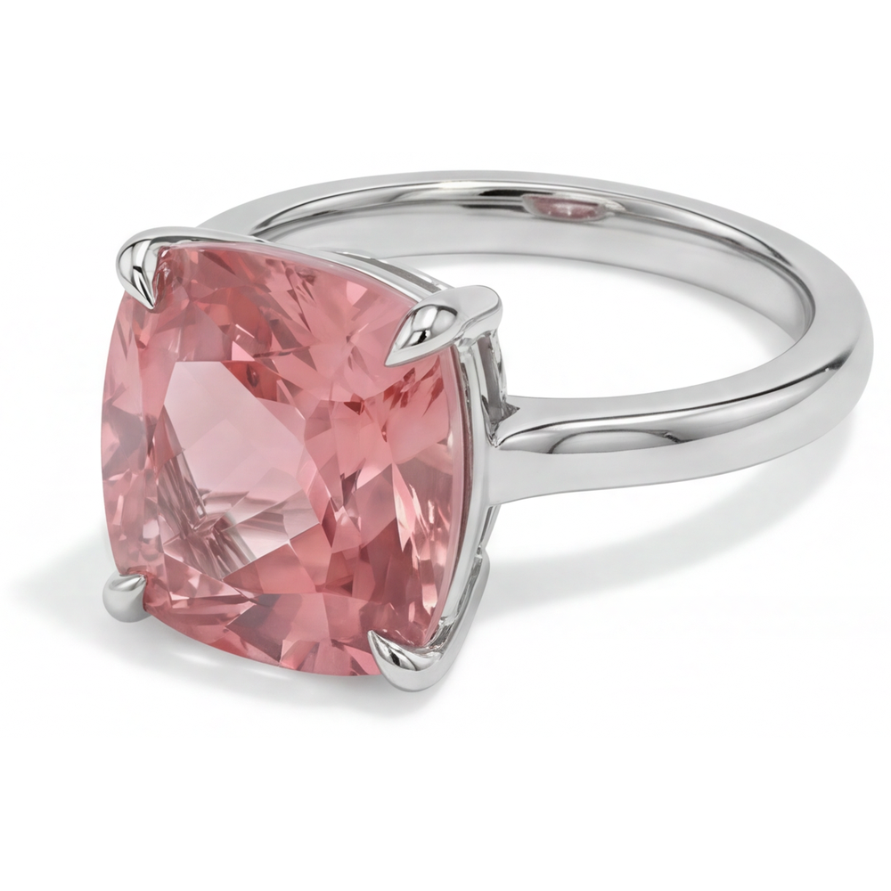 Padparadscha-Saphir Verlobungsring 3 Karat Natürlicher Kissenschliff Solitär Schlicht 14 Karat Weißgold