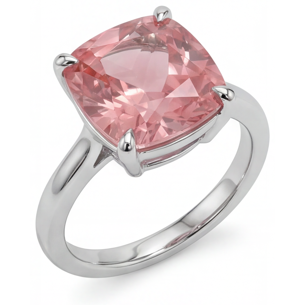 Padparadscha-Saphir Verlobungsring 3 Karat Natürlicher Solitär im Kissenschliff 14 Karat Weißgold
