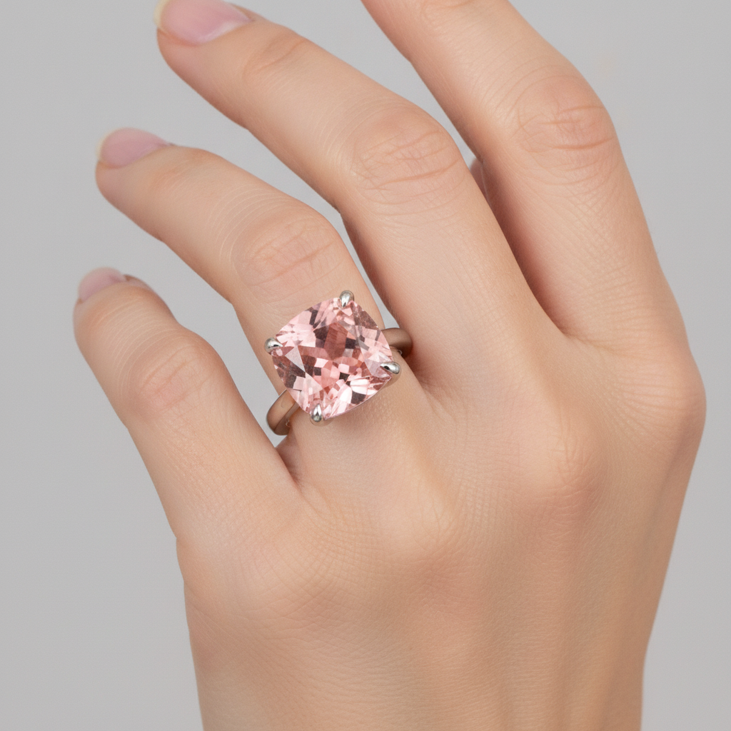 Pfirsich-Saphir Verlobungsring 3 Karat Echter Padparadscha Solitär im Kissenschliff Kathedralenfassung 14 Karat Weißgold