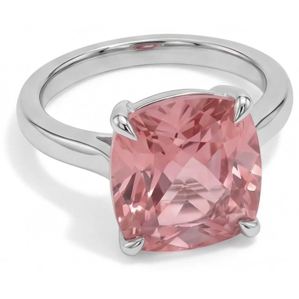 Padparadscha-Saphir Verlobungsring 3 Karat Natürlicher Solitär im Kissenschliff 14 Karat Weißgold