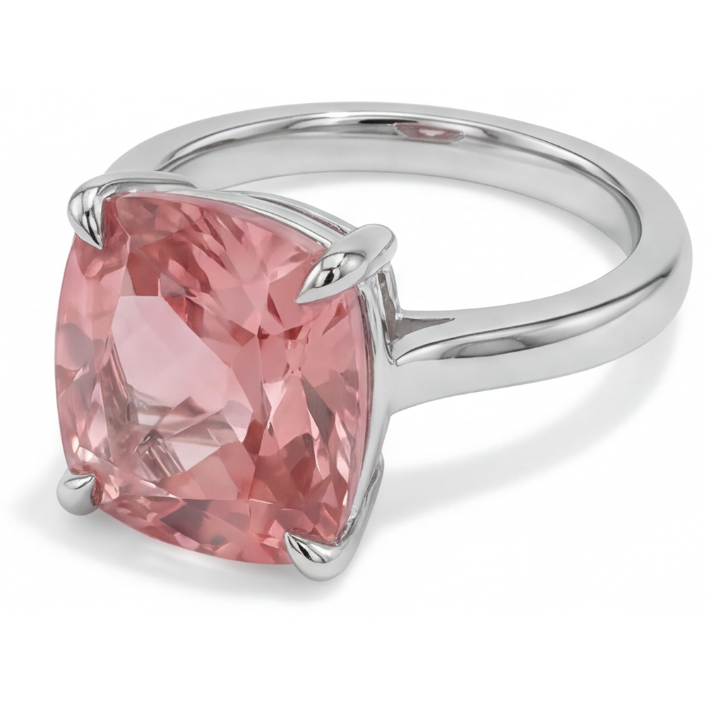 Padparadscha-Saphir Verlobungsring 3 Karat Natürlicher Solitär im Kissenschliff Schlicht 14 Karat Weißgold