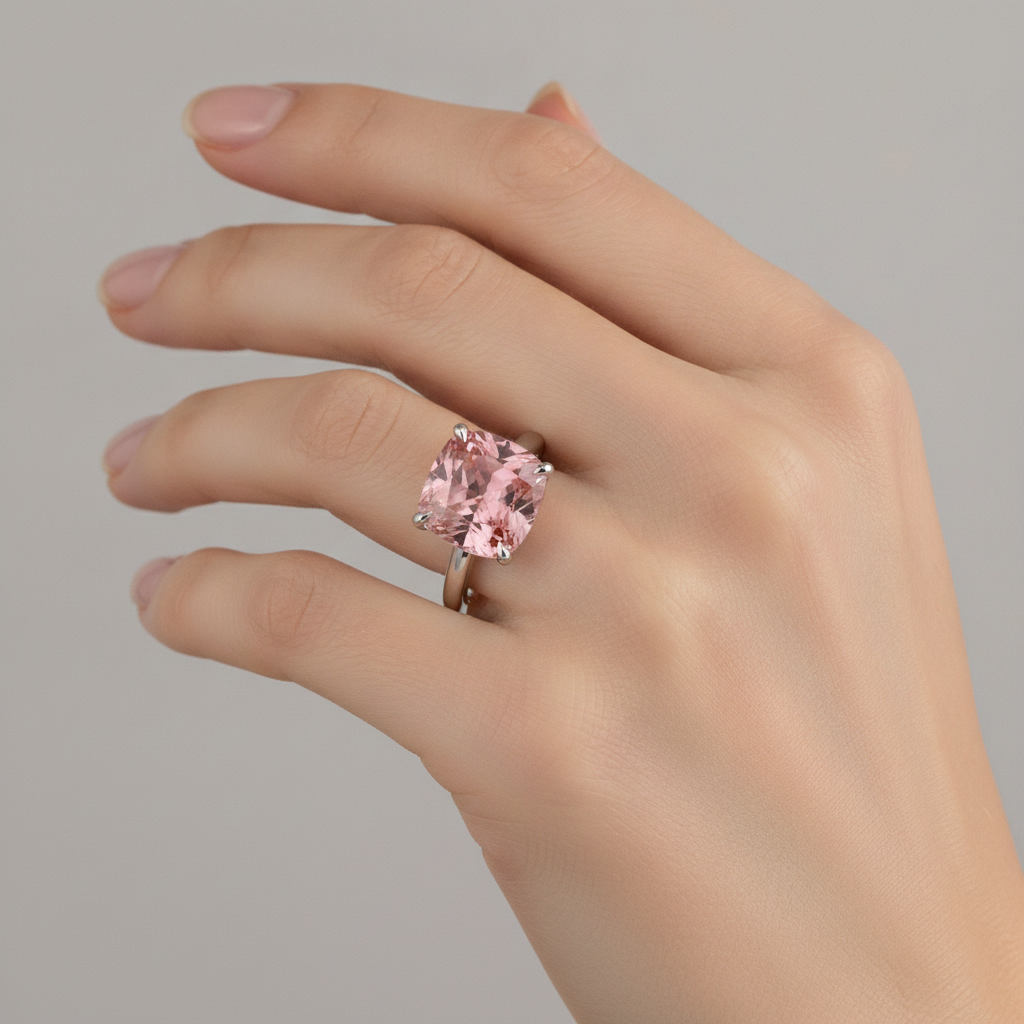 Padparadscha-Saphir Verlobungsring 3 Karat Natürlicher Solitär im Kissenschliff Schlicht 14 Karat Weißgold