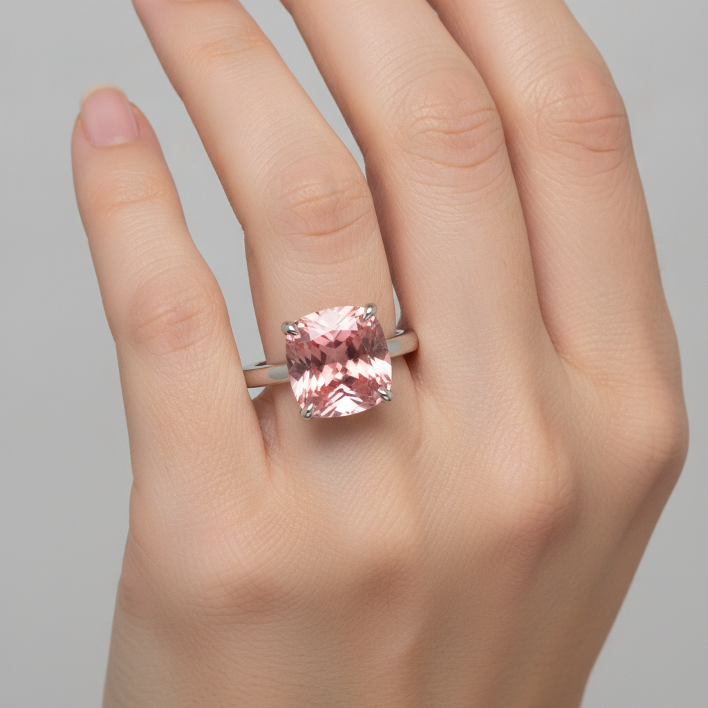 Padparadscha-Saphir Verlobungsring 3 Karat Natürlicher Solitär im Kissenschliff 14 Karat Weißgold