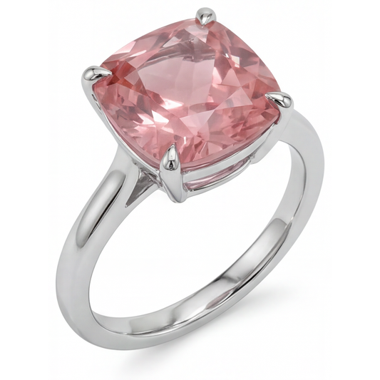 Pfirsich-Saphir Verlobungsring 3 Karat Echter Padparadscha im Kissenschliff Solitär Kathedrale 14 Karat Weißgold