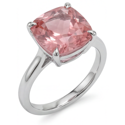 Pfirsich-Saphir Verlobungsring 3 Karat Echter Padparadscha Solitär im Kissenschliff Kathedralenfassung 14 Karat Weißgold