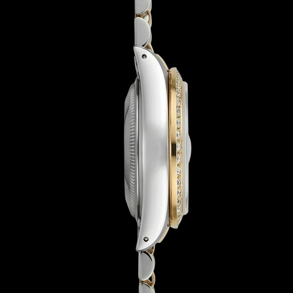 dame Champagne Stock Rolex-Zifferblatt aus Edelstahl und goldenem Jubiläumsarmband