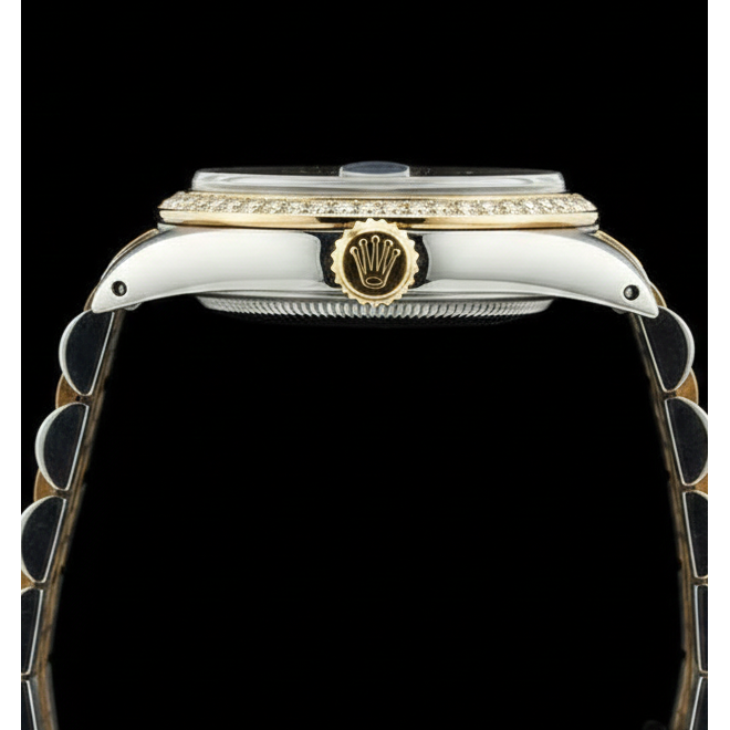 dame Champagne Stock Rolex-Zifferblatt aus Edelstahl und goldenem Jubiläumsarmband