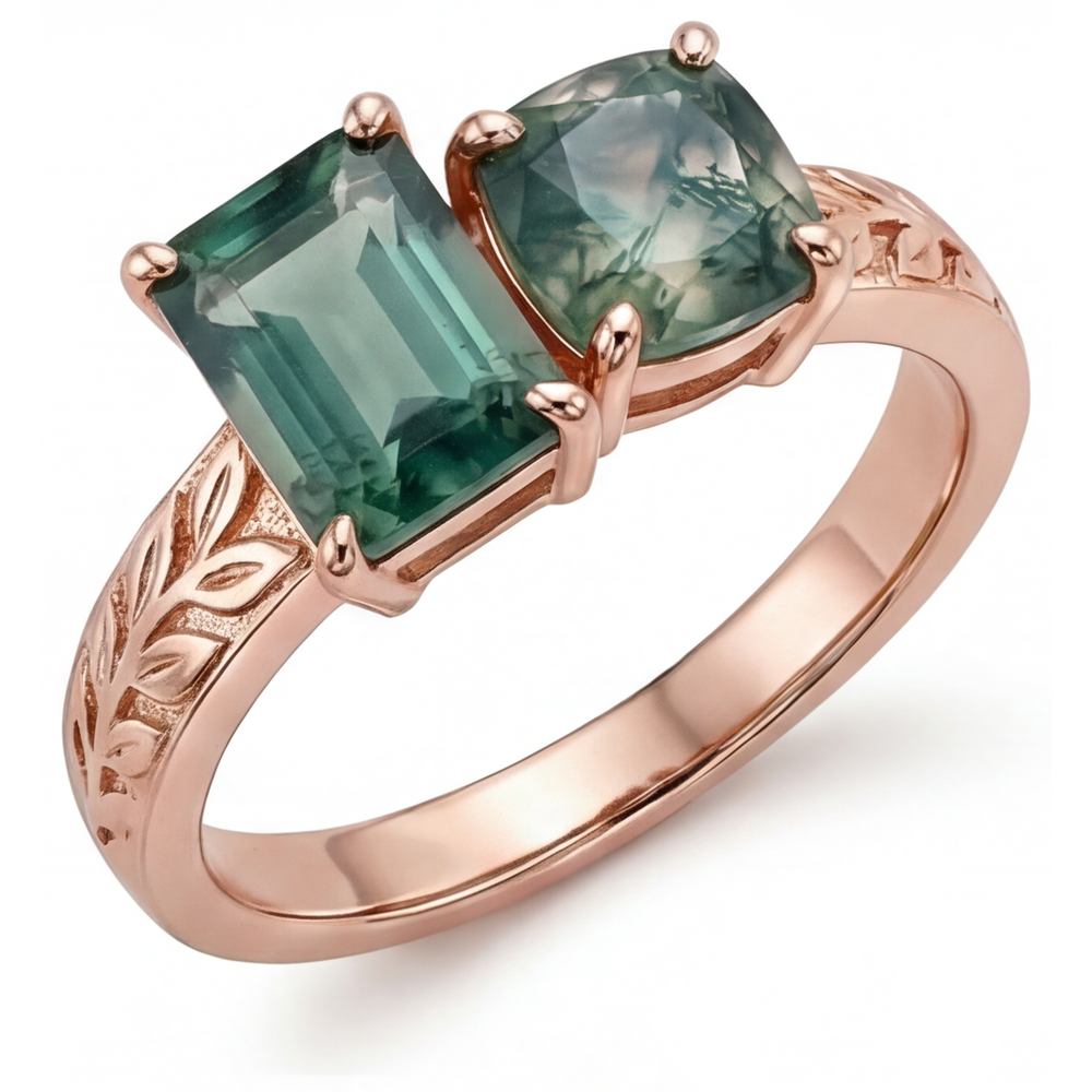 Natürlicher Dendritic Agate Edelstein-Ring 1,50 Karat 14 Karat Roségold – Seitenansicht