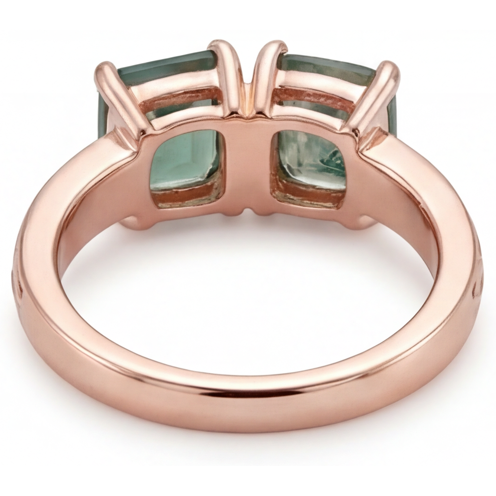 Dendritic Agate Kissen-Schliff Edelstein-Ring in 14 Karat Roségold – Draufsicht