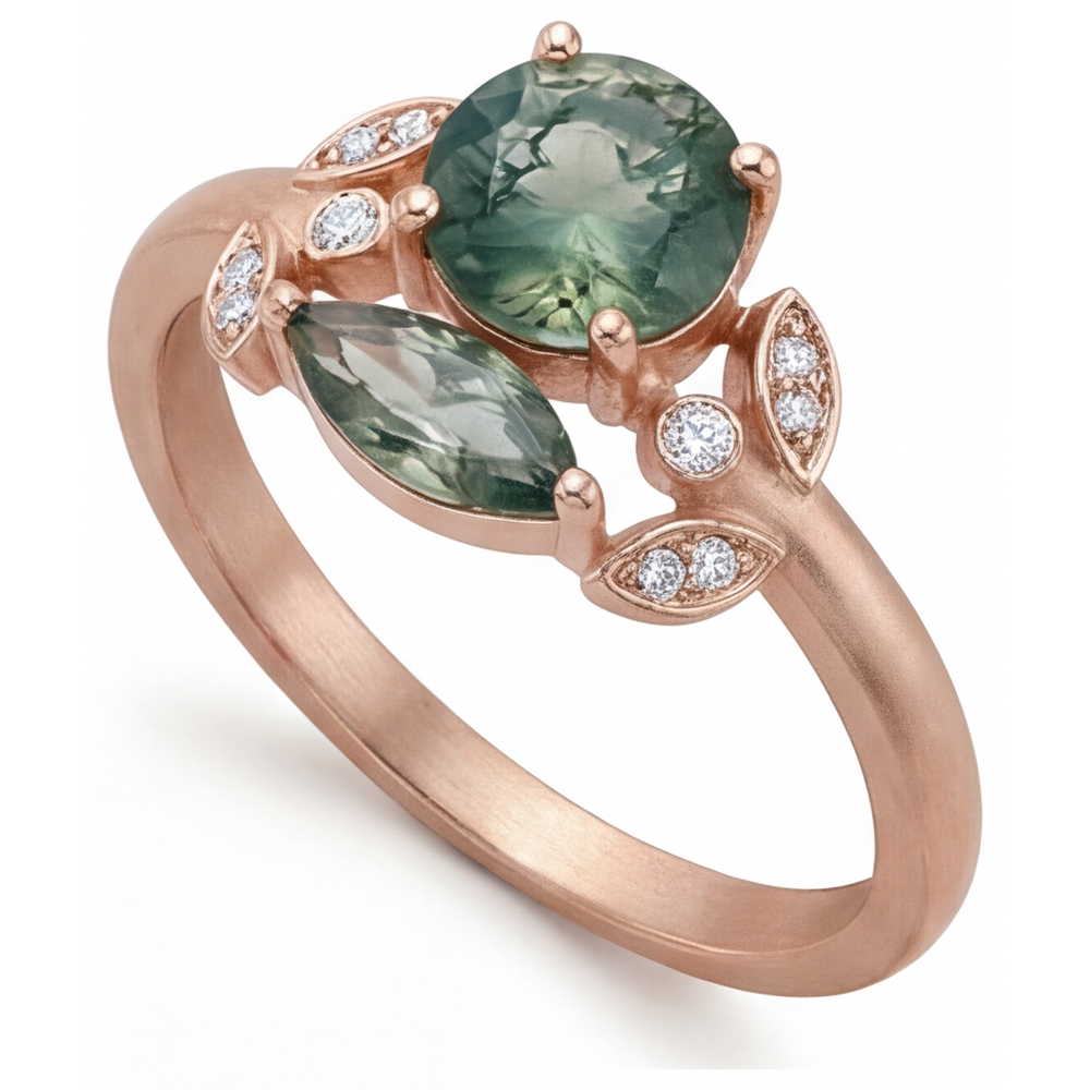Edelstein-Ring 14K Roségold mit Dendritic Agate – Frontansicht