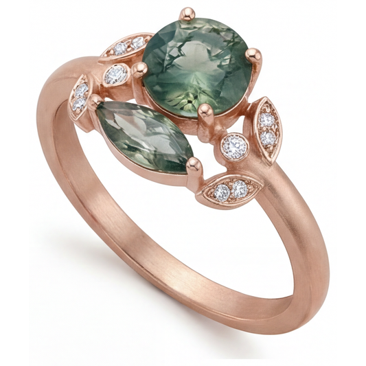 Edelstein-Ring 14K Roségold mit Dendritic Agate – Frontansicht