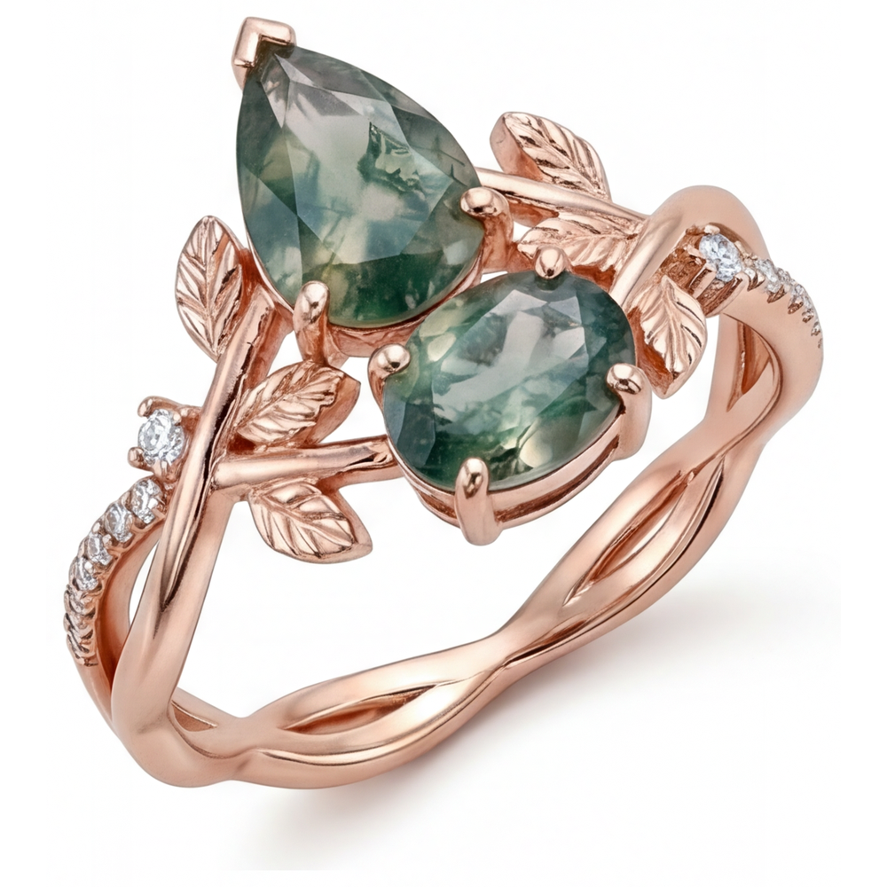 Dendritic Agate Schmuckstein-Ring 1,5-Karat 14K Roségold – Hauptansicht