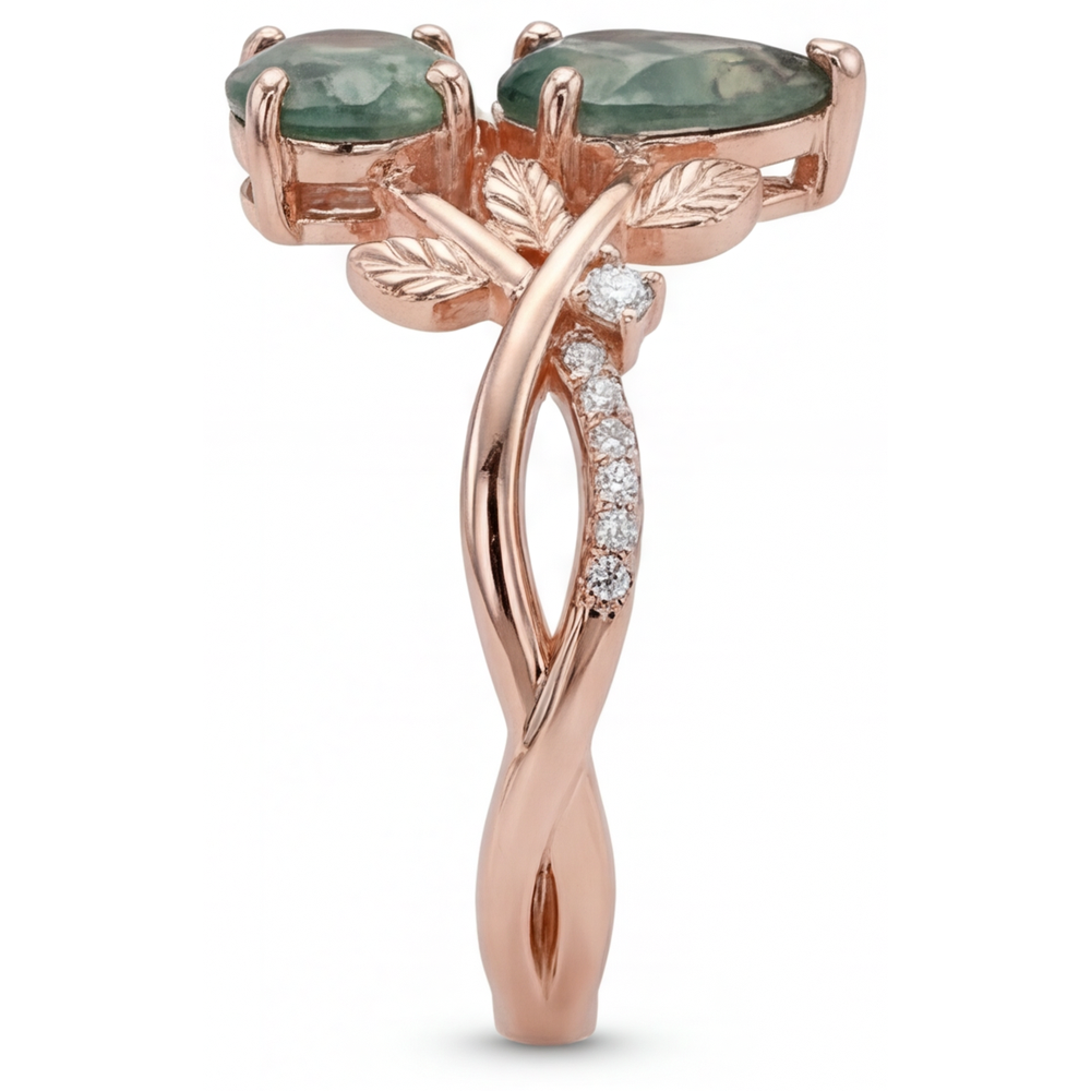 Oval Dendritic Agate Ring in 14K Roségold – Profilansicht