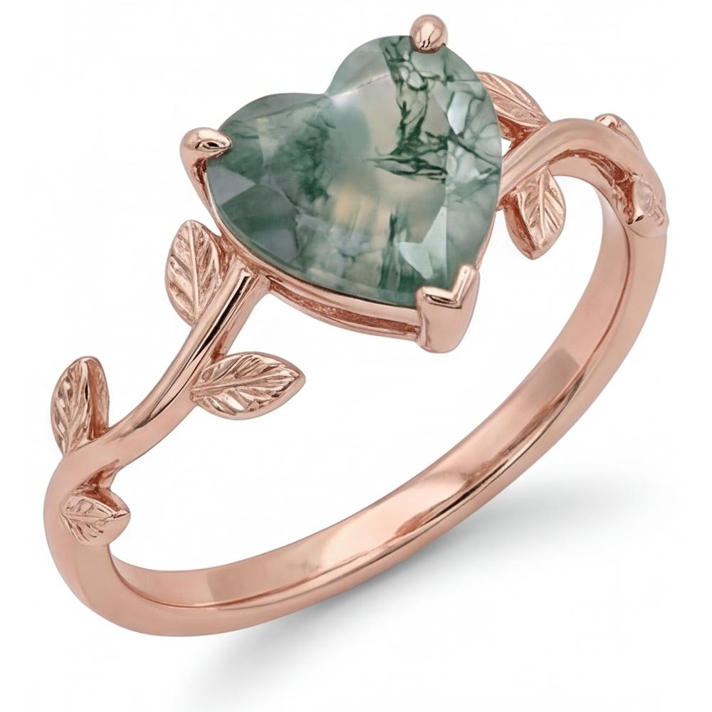 Schmuckstein-Ring 14K Roségold mit Dendritic Agate – Frontansicht