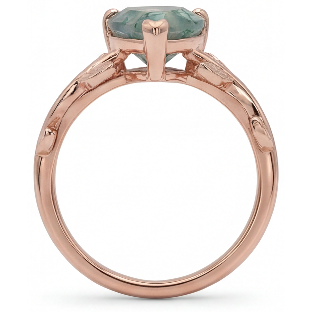 Dendritic Agate Schmuckstein-Ring 2-Karat 14K Roségold – Profilansicht