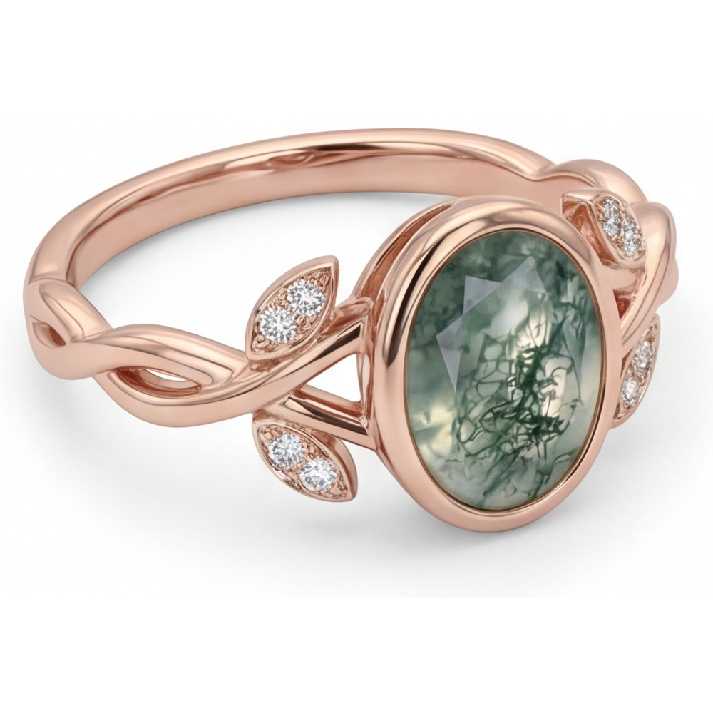 Natürlicher Dendritic Agate Schmuckstein-Ring 2,75 Karat 14K Roségold – Frontansicht