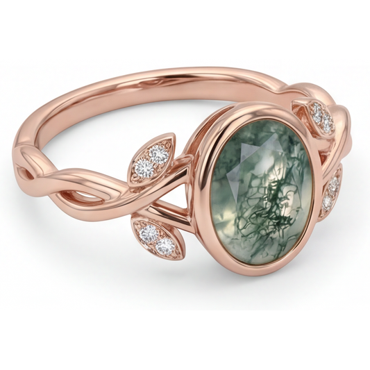Natürlicher Dendritic Agate Schmuckstein-Ring 2,75 Karat 14K Roségold – Frontansicht