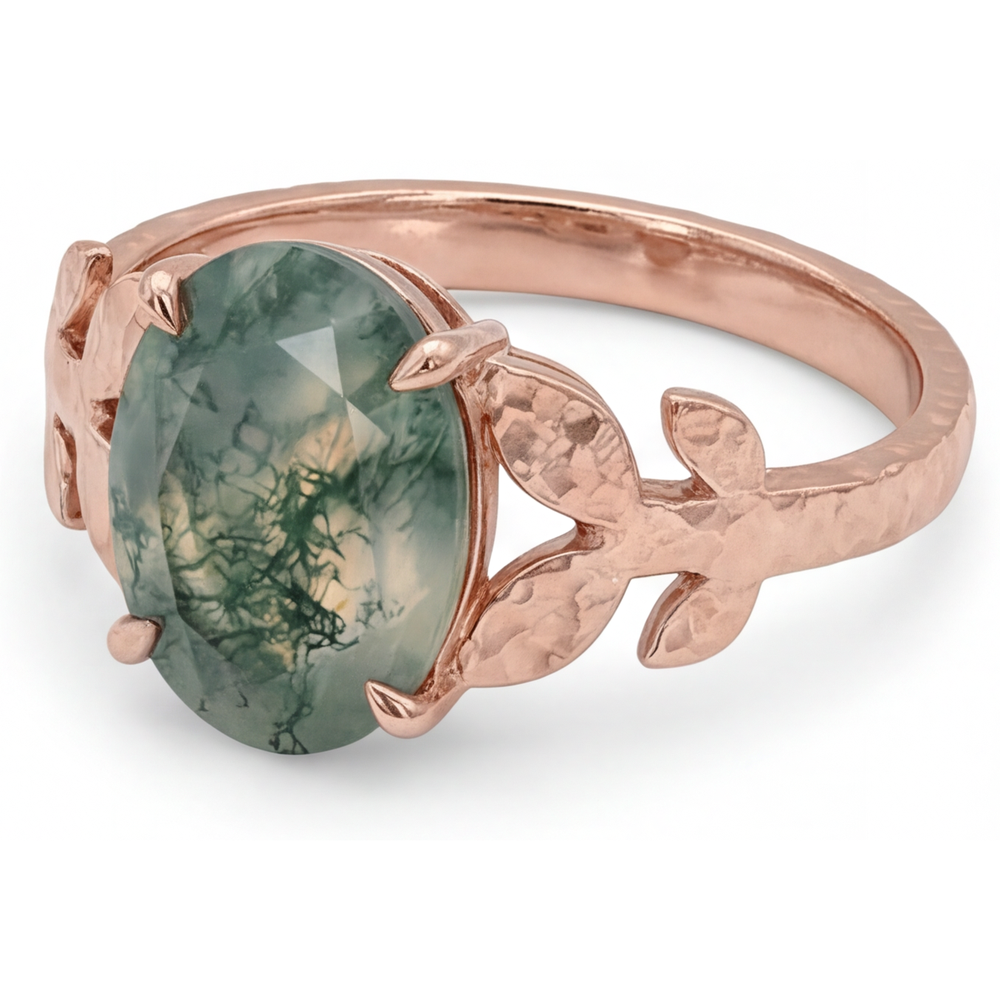 Schmuckstein-Ring 14K Roségold mit Dendritic Agate – Seitenansicht