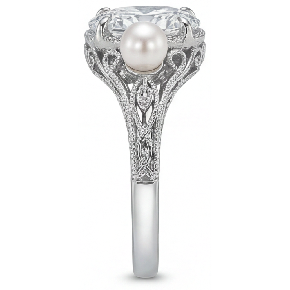 Diamant Oval Anniversary Ring in 14 Karat Weißgold – Seitenansicht