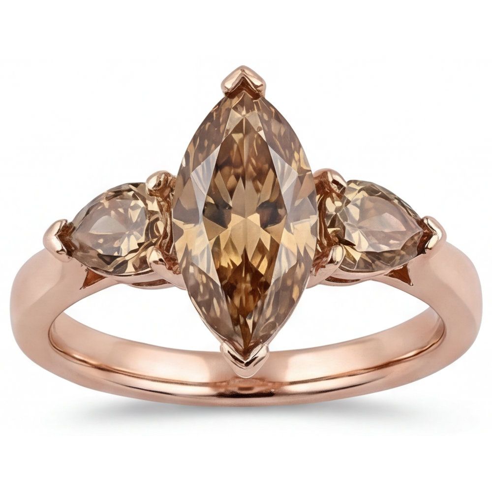 Drei-Stein-Ring 14K Roségold mit Diamant – Frontansicht