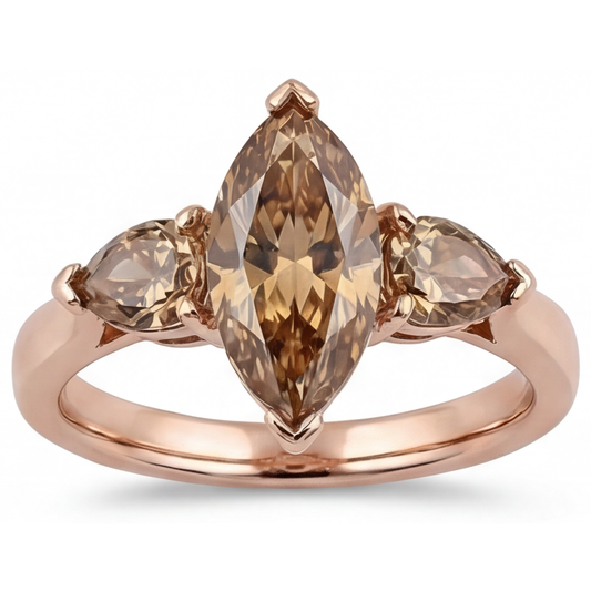 Drei-Stein-Ring 14K Roségold mit Diamant – Frontansicht