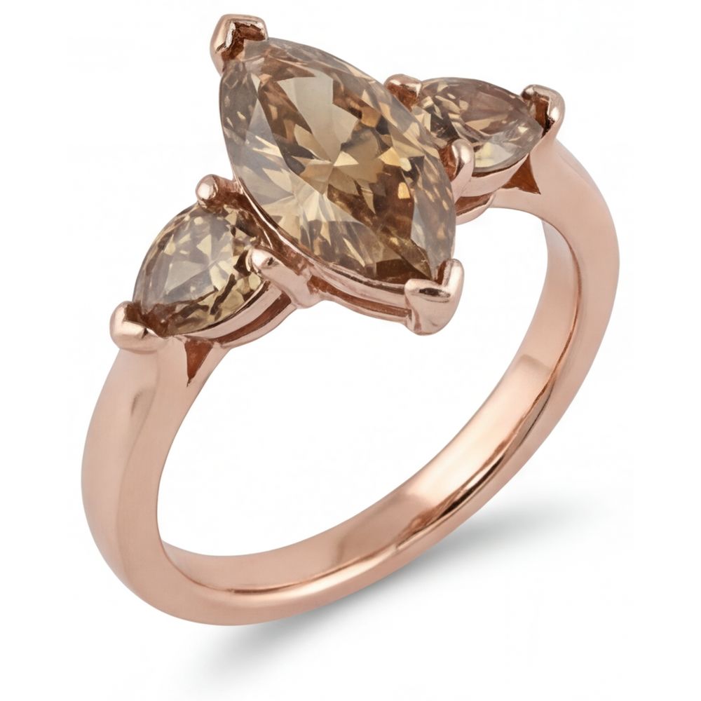 Authentischer Diamant Drei-Stein-Ring – Seitenansicht