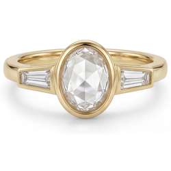 Handgemachter Drei-Stein-Ring mit Antiker Rosen-Schliff Diamant