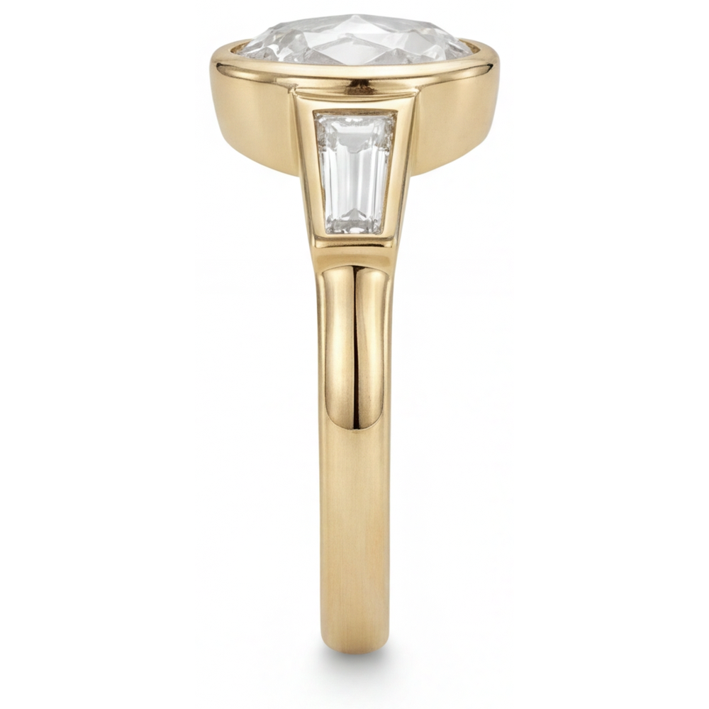 Diamant Drei-Stein-Ring 2-Karat 14 Karat Gelbgold – Schrägansicht
