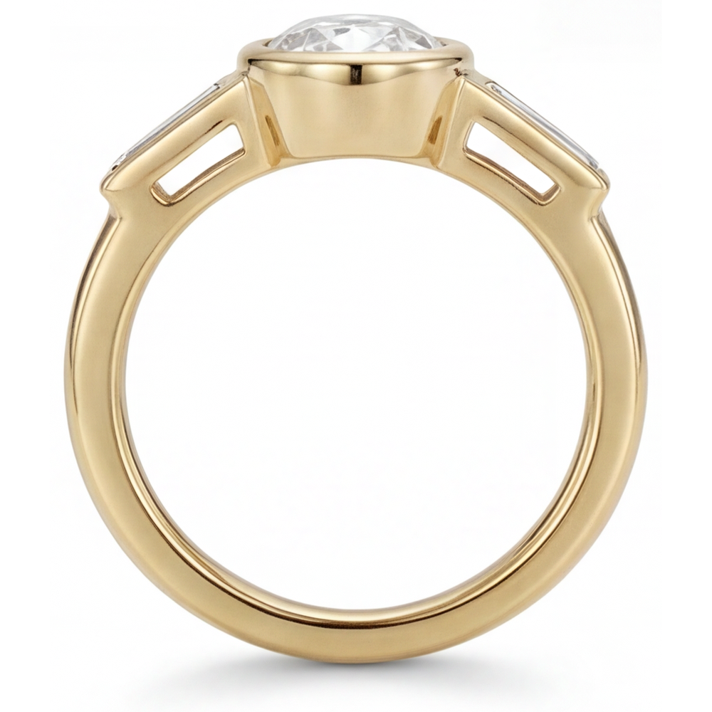 Diamant Drei-Stein-Ring 2-Karat 14 Karat Gelbgold – Profilansicht