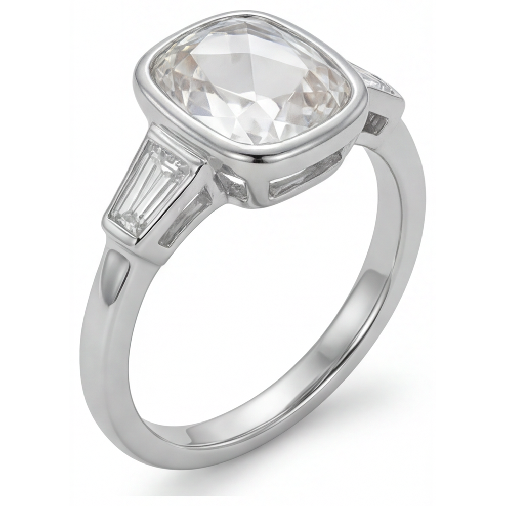 Handgemachter Diamant Drei-Stein-Ring 3 Karat – Frontansicht