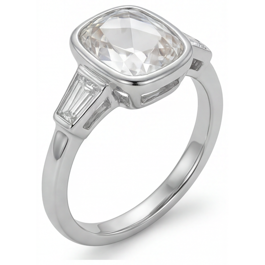 Handgemachter Diamant Drei-Stein-Ring 3 Karat – Frontansicht