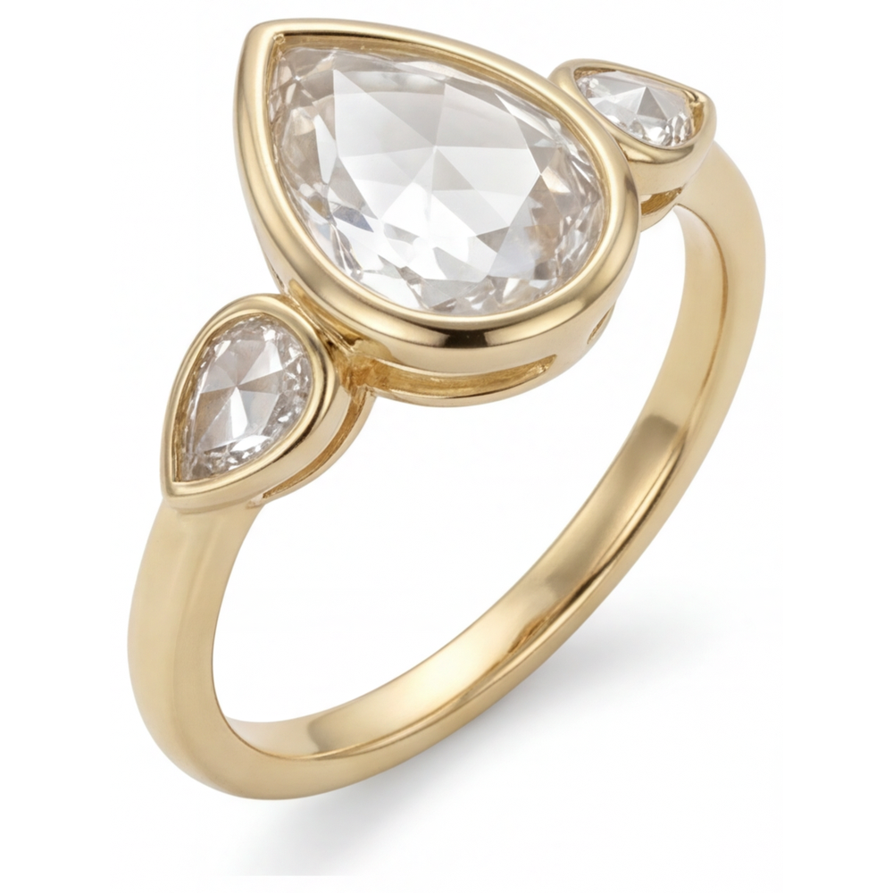 Tropfen-Schliff Diamant Ring in 14 Karat Gelbgold – Frontansicht