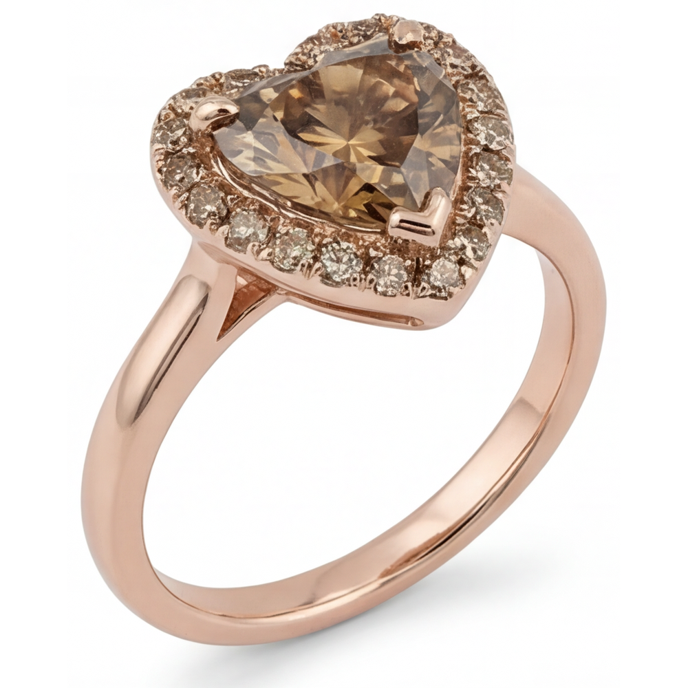 Diamant Herzform Halo-Fassung Ring in 14 Karat Roségold – Schrägansicht