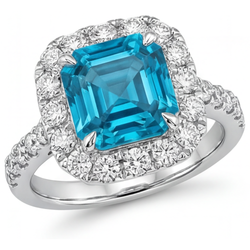 14K Weißgold Blauer Diamant Diamant Halo-Fassung Ring 3 Karat