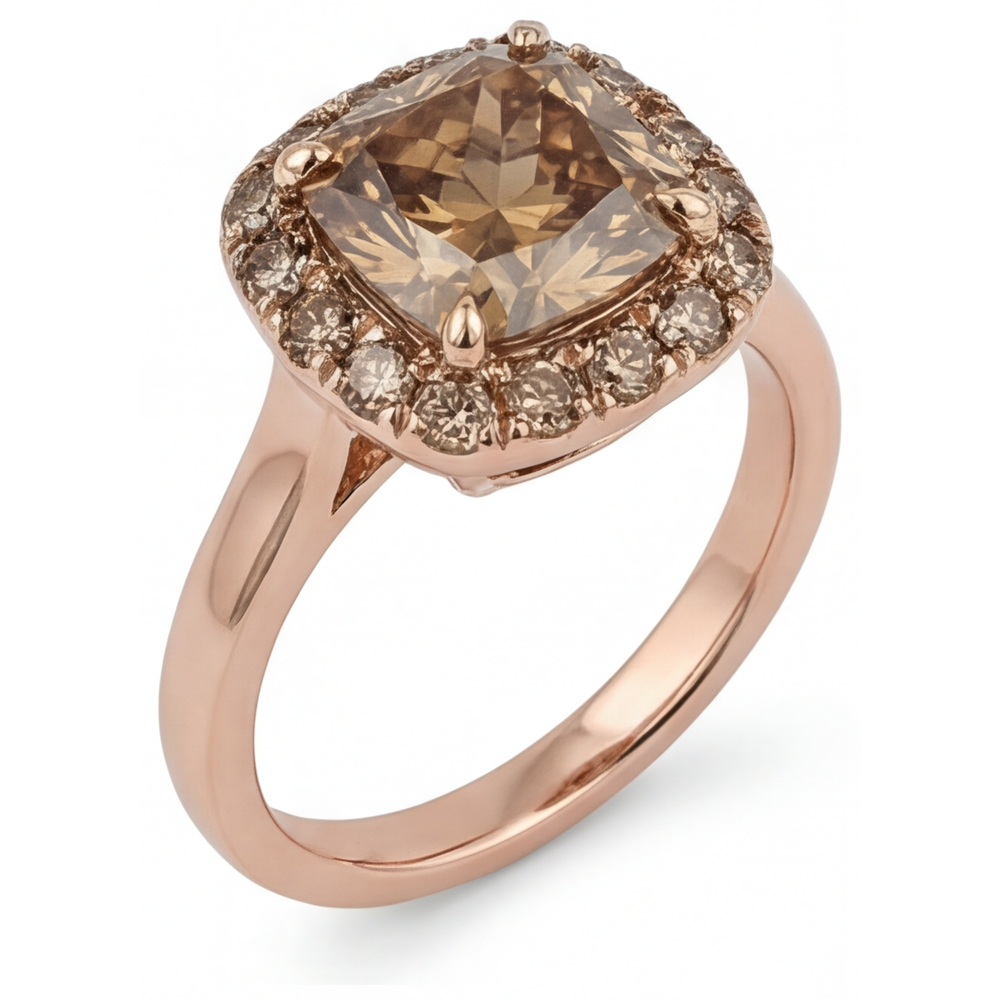Cushion Diamant Ring in 14 Karat Roségold – Seitenansicht