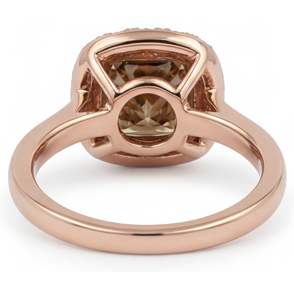 Diamant Cushion Halo-Ring in 14 Karat Roségold – Draufsicht