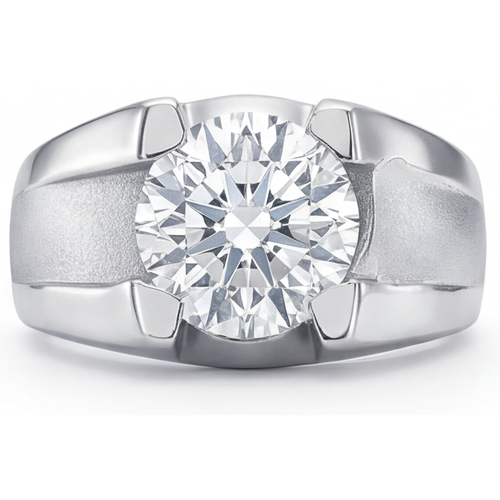 Herren-Ring 14K Weißgold mit Diamant – Frontansicht