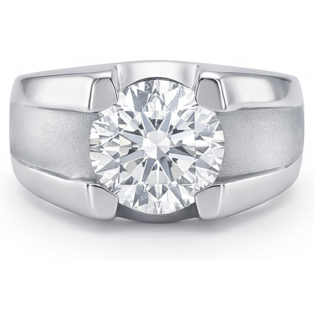 Diamant Brillantschliff Herren-Ring in 14K Weißgold – Schrägansicht