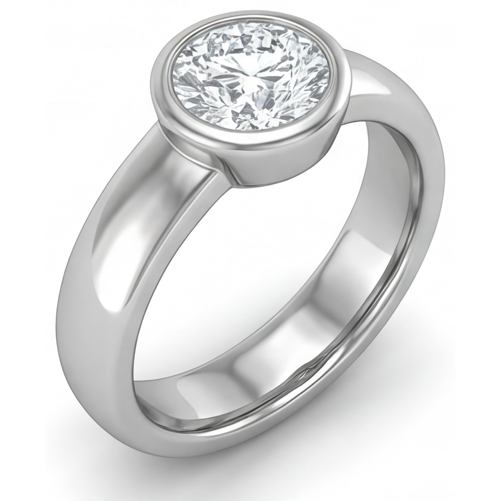 Diamant Rund-Brillant Herrenring in 14K Weißgold – Frontansicht