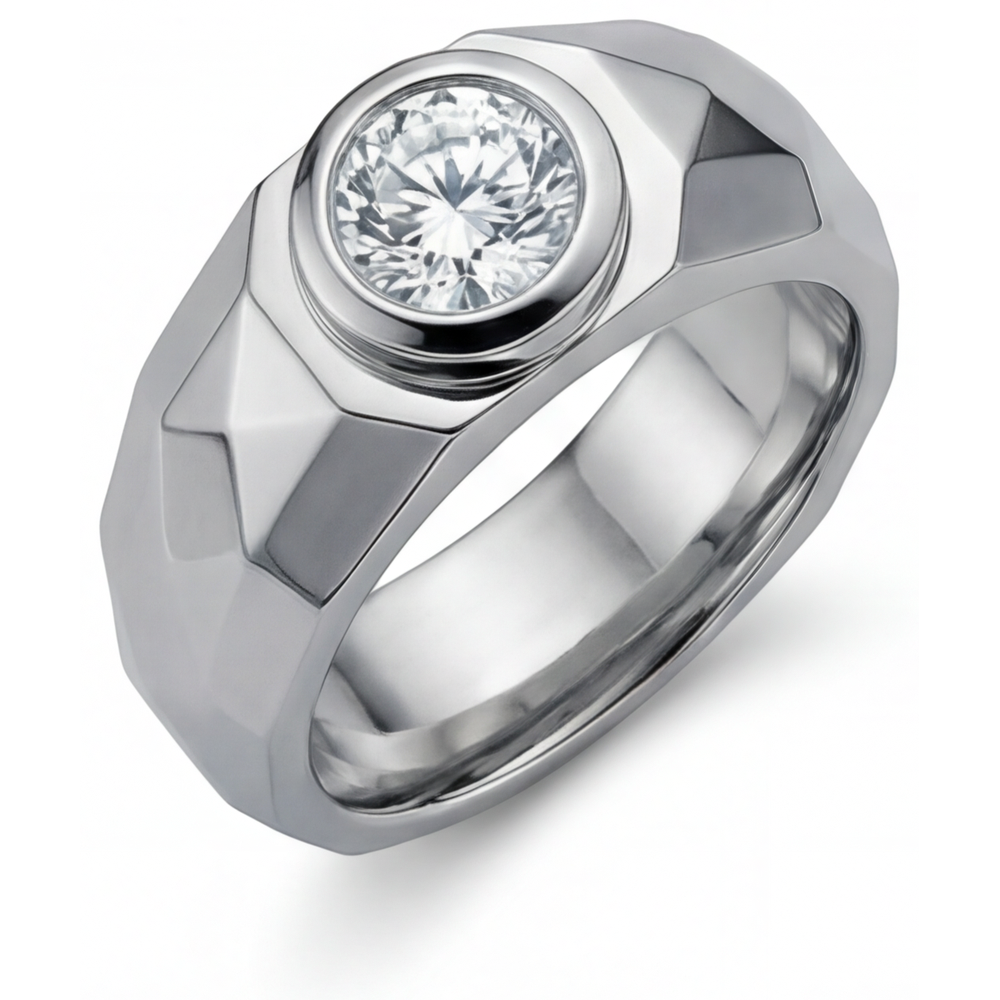 Diamant Brillantschliff Männer-Ring in 14K Weißgold – Seitenansicht