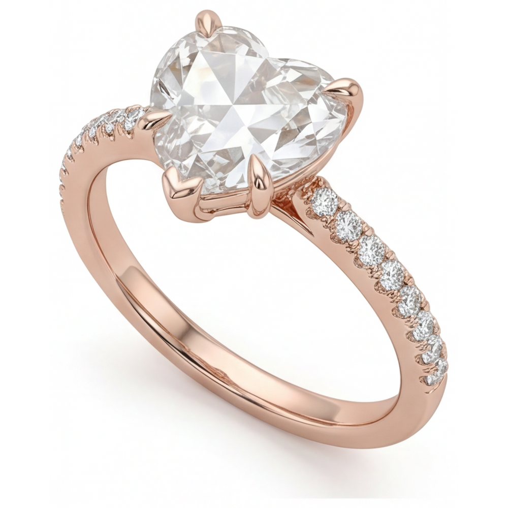 Herzform Diamant Ring in 14K Roségold – Frontansicht