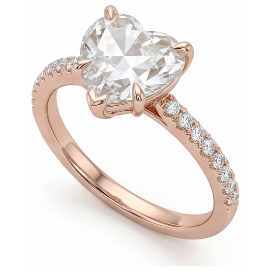 Herzform Diamant Ring in 14K Roségold – Frontansicht