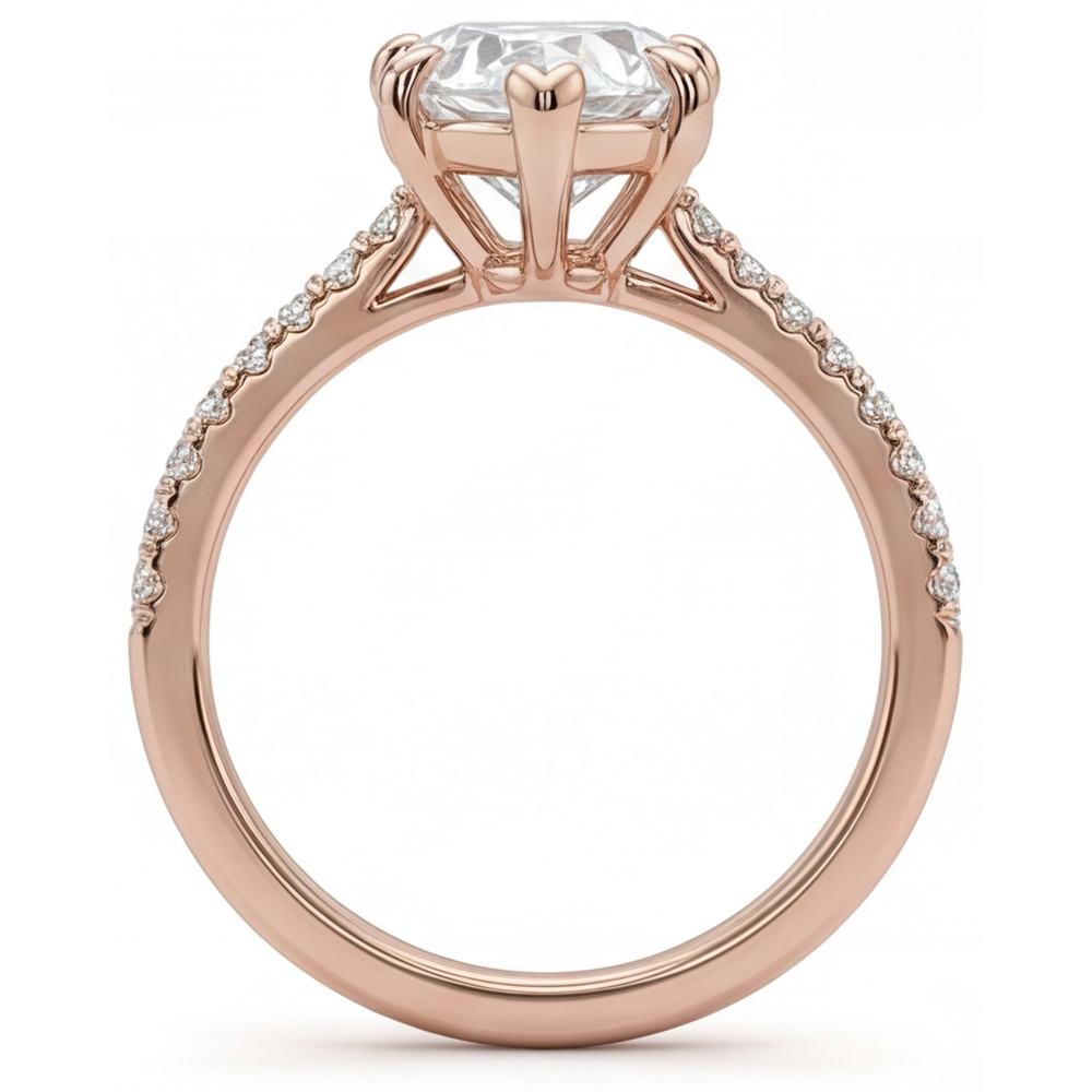Naturreiner Diamant Solitär mit Seitensteinen 2 Karat 14K Roségold – Draufsicht