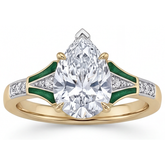 Birnen-Schliff Diamant Ring in Zweifarbiges 14K Gold – Frontansicht