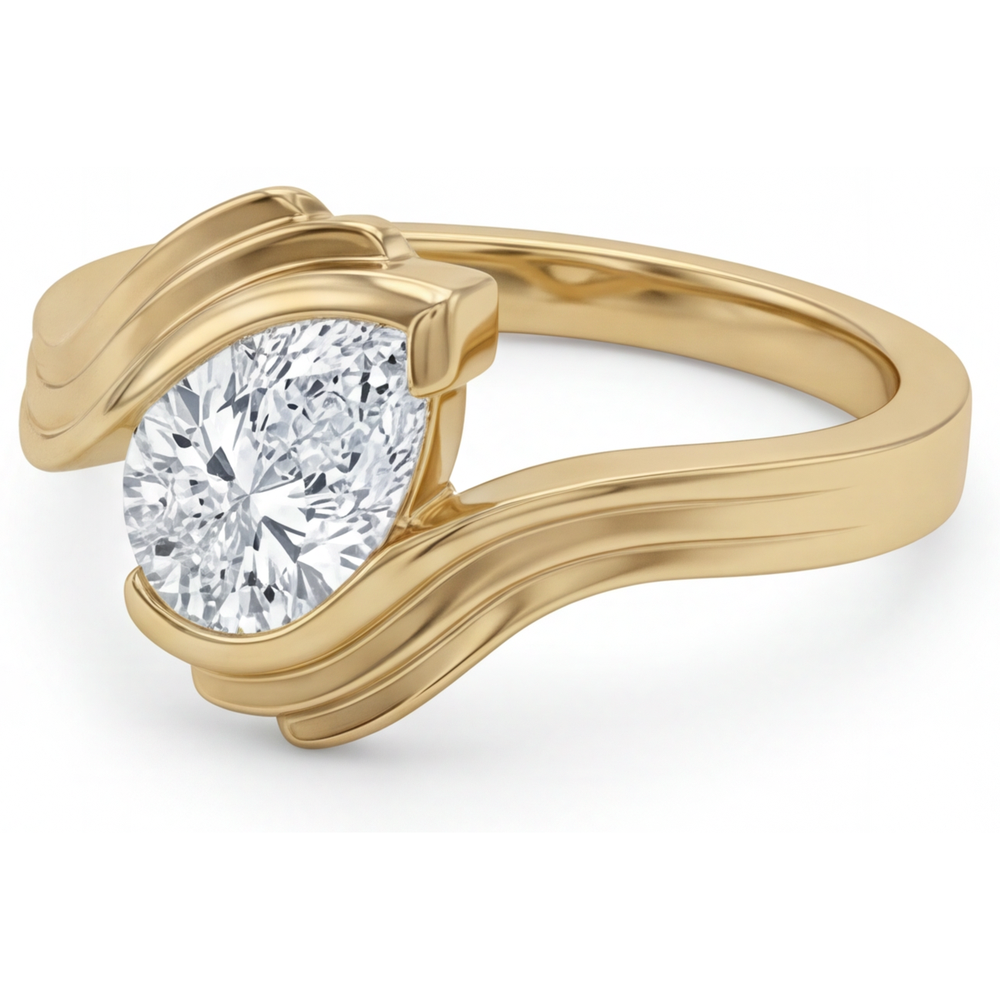 Diamant Birnen-Schliff Solitär-Verlobungsring in 14 Karat Gelbgold – Frontansicht
