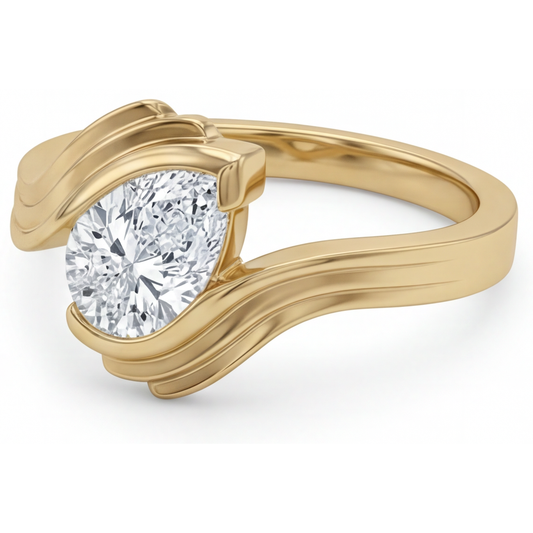 Diamant Birnen-Schliff Solitär-Verlobungsring in 14 Karat Gelbgold – Frontansicht